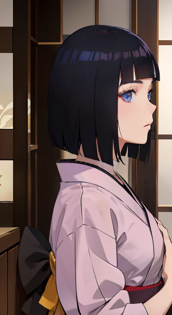Obra maestra, La mejor calidad, Ultra detallado, 插圖,1girl,
Cabello largo, cabello azul oscuro,
pecho mediano, kimono corto,
Mirando al espectador, Hinata/(Boruto/)