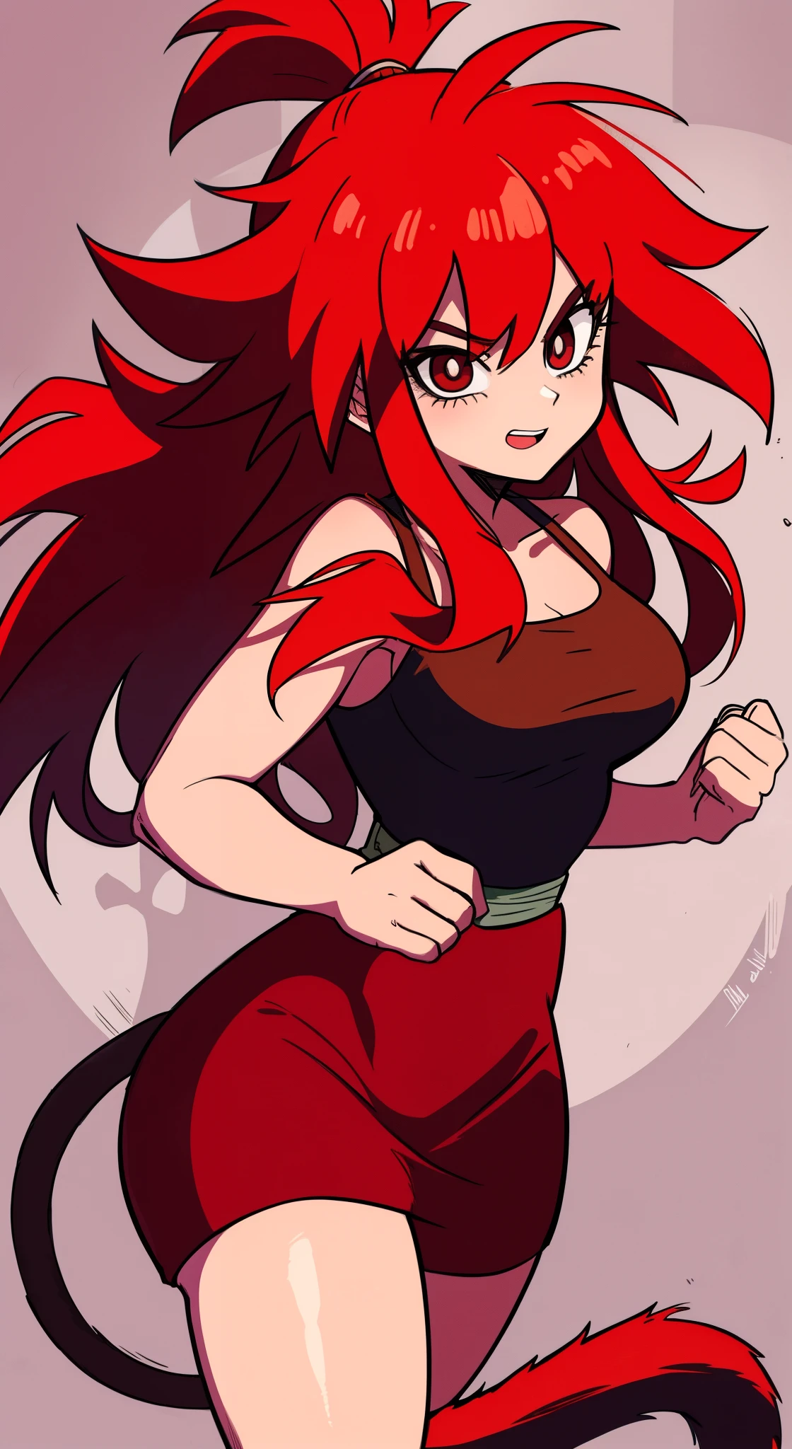 masterpiece, best quality, detailed face, detailed eyes, highres,,1girl,Saiyaness, 1girl,Saiyan monkey tail, red hair, long wild spiky hair, hair tied, long mane of hair down back,, Charging Ki (White),