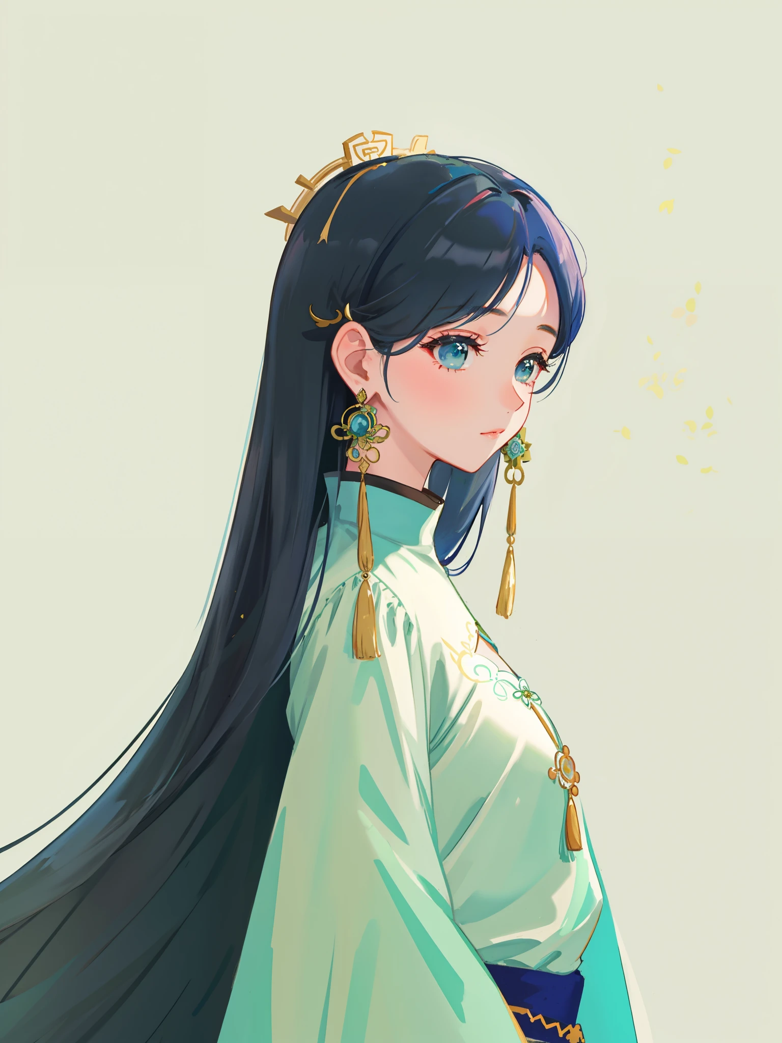 um close up de uma mulher com longos cabelos pretos usando um vestido verde, pintura de personagem bonita, a beautiful artwork illustration, por Mei Qing, por Li Song, Arte no estilo de Guweiz, palace ， Uma menina em Hanfu, por Ni Tian, exquisite digital illustration, por Ye Xin, Beautiful digital illustration, por Wang E, No estilo de Ross Tran
