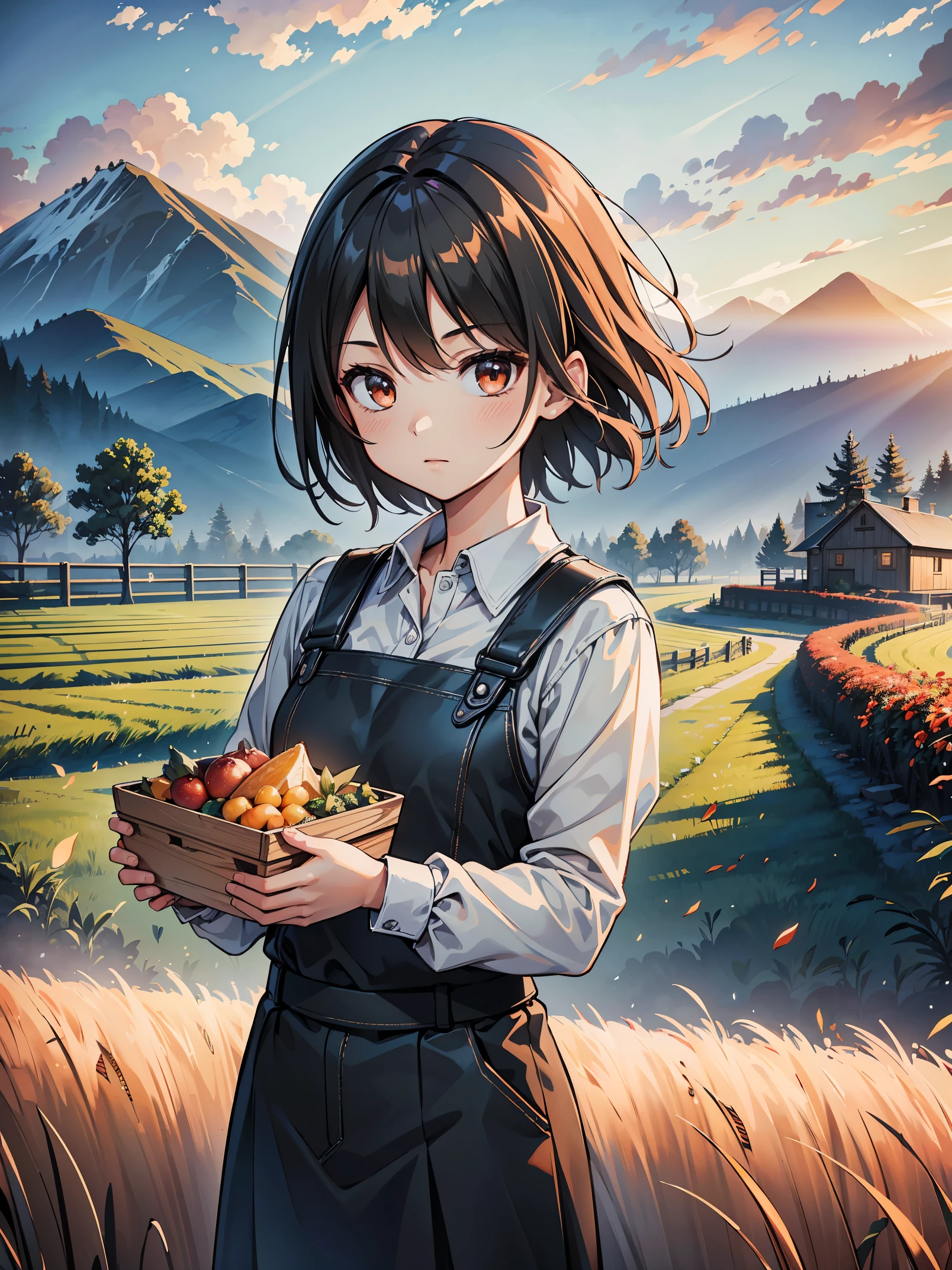 (in 8K, Raw photography, Best Quality, masutepiece: 1.2), high-definition RAW color photography, Professional Photography, Cinematic Light, red trailer, tractor, harvestの風景,farmer,(Detailed facial expressions), slenderbody, Beautiful pictures, instagram photo, album art, Description, harvest, Crop, high grain,Highly detailed, Photography, masutepiece, High quality, High quality, hight resolution, Professional Lighting,