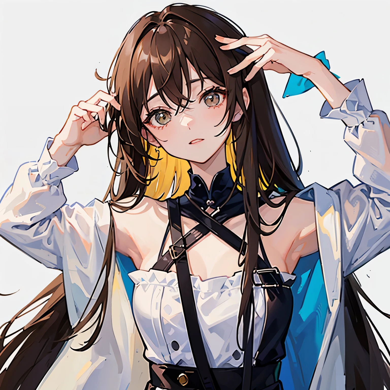 1人、girl with、Brown hair long、a choker、Eyes are yellow、White background