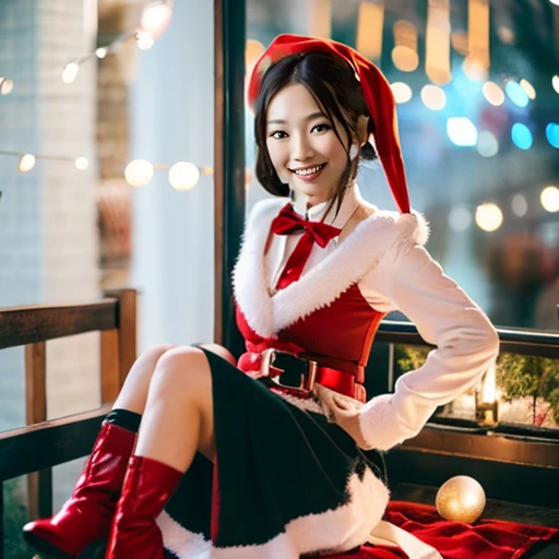 santa, Red beret, Red Ribbon Ribbon, Red gloves, Red dress, Red mini skirt、Red boots, santa girl costume, Christmas, Holy Night, Christmas decorations, Christmas night,