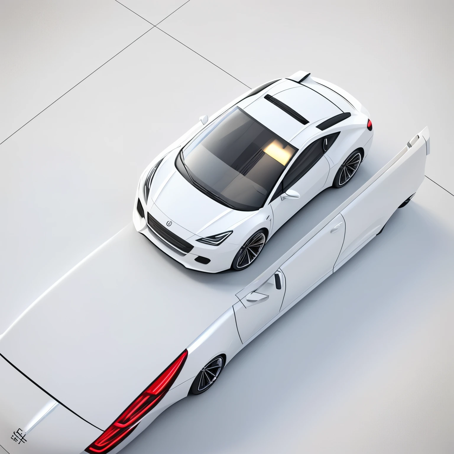 There is a white car parked in the parking lot, Future product car photography, transportation design render, Depicted as a 3D rendering, 3d matte illustration, hyper detailed 3d render, hyper detailed 3d render, 3d concept render, 3d concept render, 3d illustrations, 3d illustrations, Pre-rendered isometric graphics, a digital rendering