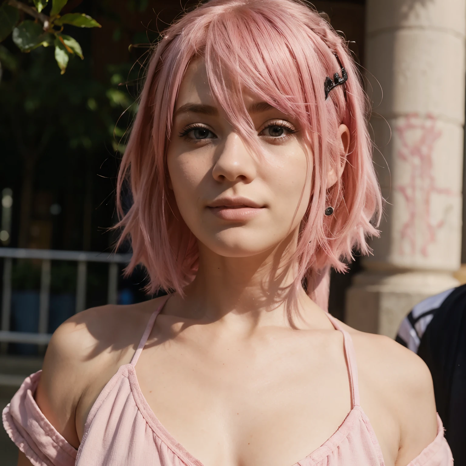 Human face chain pink hair