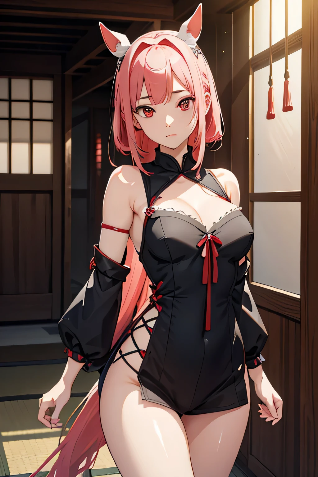 ((Marl、Horse ear headband、fake horse ears))、(lightly dressed、cleavage of the breast、fully body photo、Beautiful legs)、((inner colored、Red Eyes、Hair short、Has a small、年轻、side lighting bare shoulders、shining eye ring、Particles of light、llight rays、Hair red))、2girls、master piece、japanaese girl、absurderes、hight resolution、ultra-detailliert、depth of fields、masterpiece、extremely details CG、3D Photography、3D background、Unity、8K、Hi-Res、top-quality、shadowy、foco nítido、pale-skinned、A detailed eye、blurry backround、dynamic ungle、The most amazing super feat exaggeration、a closed mouth、Look at viewers、superclear