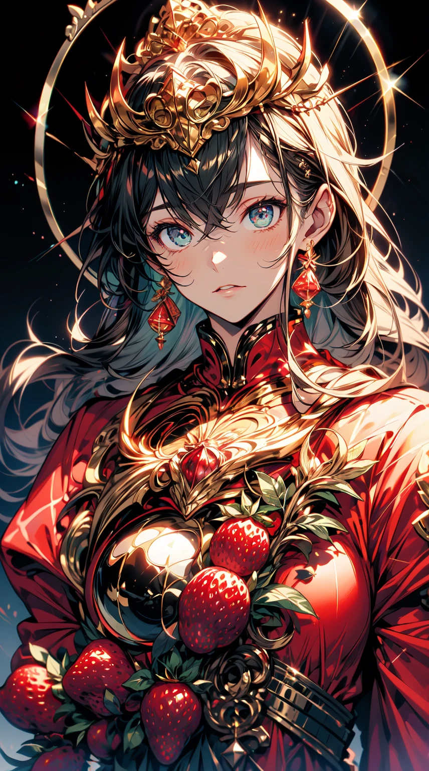 a man with a crown of strawberries on his head, laurel wreath on his head, wearing golden laurel wreath, wearing a laurel wreath, in laurel wreath, dolce & gabbana campaign, has a laurel wreath, dressed in laurel wreath, wearing ornate clothing, portrait of greek god ares, portrait of a young italian male, wearing huge golden crown, fantasy male portrait