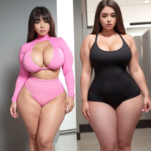 a woman in a pink outfit posing for the camera, beautiful woman body, big wide broad strong physique |, fit curvy physique, women full body, woman body, curvy hourglass figure, short flat hourglass slim figure, bubblegum body, inverted triangle body type, beautiful shape of face and body, trending on bbwchan, hourglass slim figure