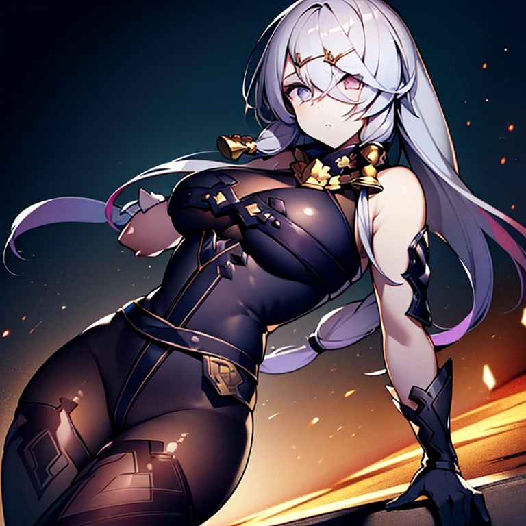 (((masterpiece, best quality, high resolution))),
1girl, solo, OfficialOutfit, Default Clothing, bodysuit, belt, gloves,
