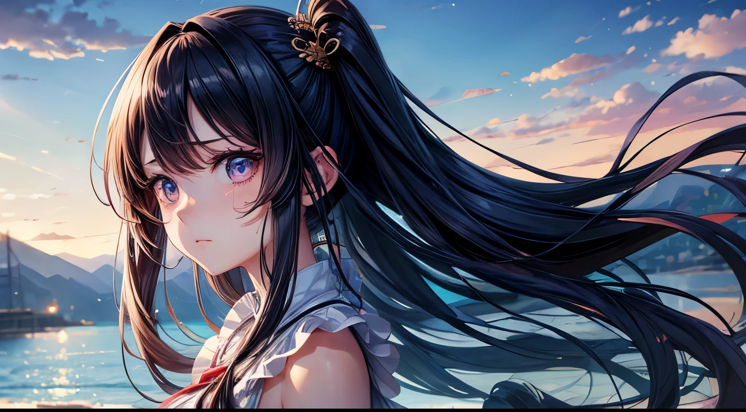 beautiful anime girl, sad looking face