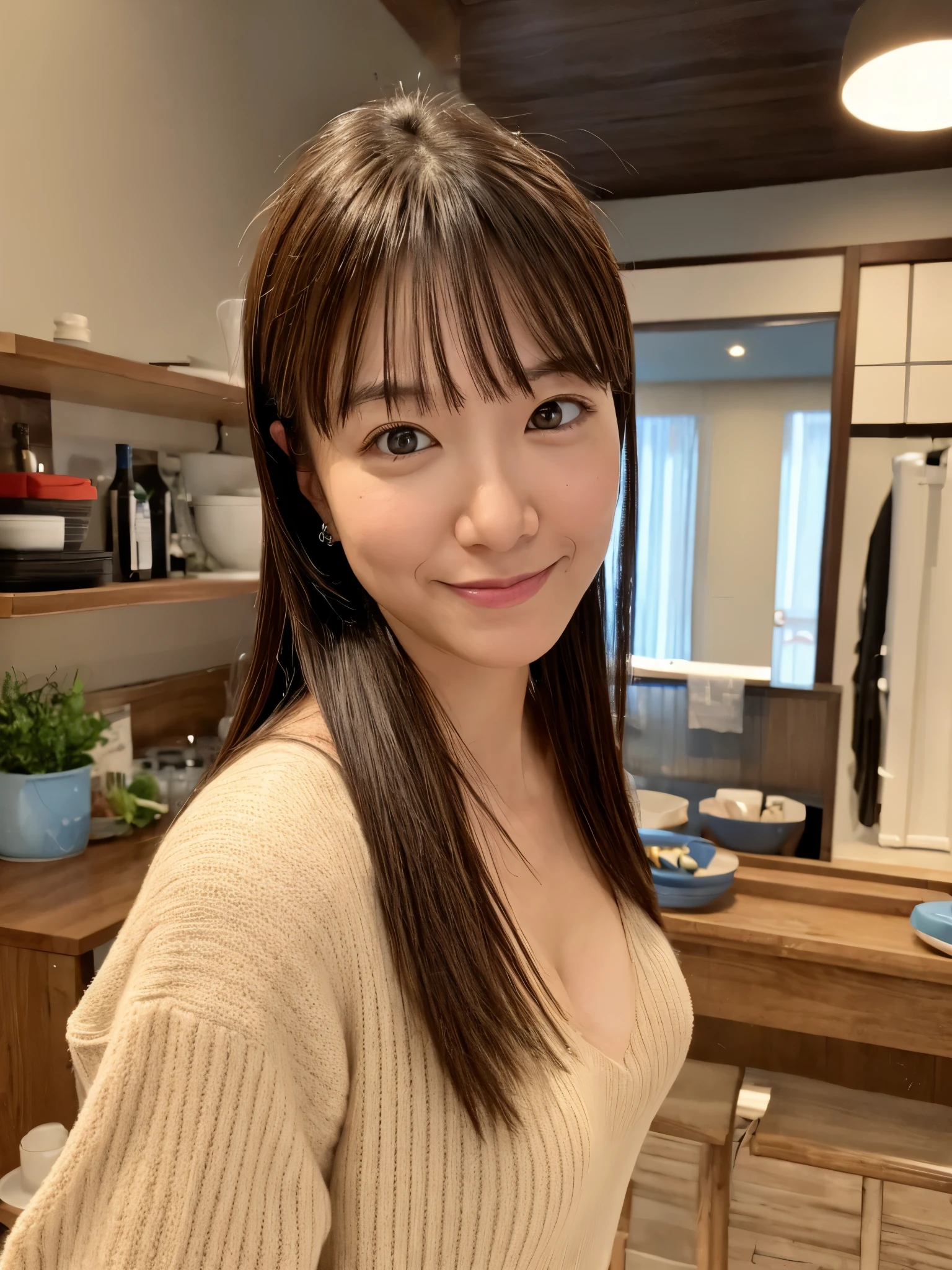 (High reality photograph, high resolusion, detailed face, detailed eyes) Skinny Japanese lady, 40 years old, cute face, various face expression, various hair style, skinny figure, small breasts, very thin waist, in a japanese room, casual clothes