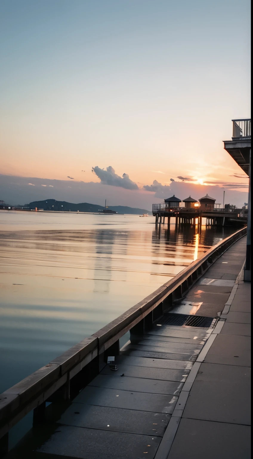 arafed view of a pier with a boa t in the water, a picture by Yi Ja egwan, unsplash, minimalism, shot with iphone 1 0, shot on le ica sl2, shot on nikon d 3 2 0 0, taken with sony alpha 9, taken with sony a7r camera, taken wit h sigma 2 0 mm f 1.4, during s unrise