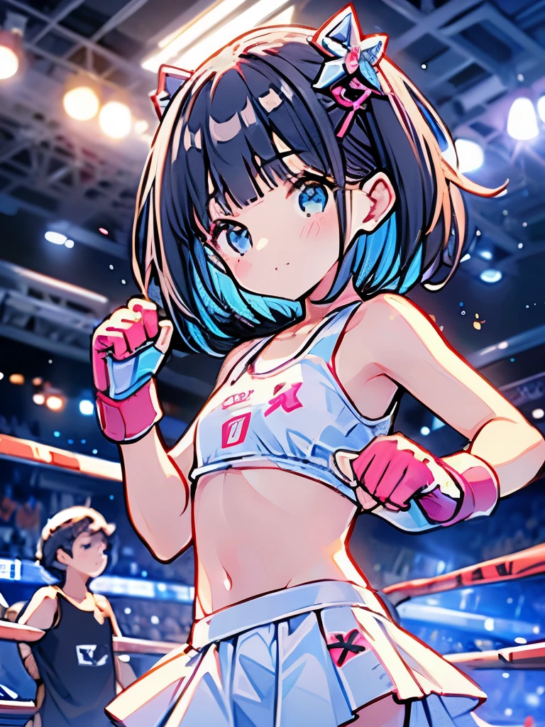 boxing、teens girl、Gamine、(A :1.2)、a navel、cute little、skirt by the、boxing、sports wear