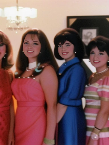 several women in dresses posing for a picture in a room, photo 1960, 1980s photo, 1 9 8 0 s photo, 1980 photo, 1 9 7 5 photo, 1 9 9 8 photo, 1998 photo, 1 9 7 0 s photo, 1970s photo, 1 9 8 0's