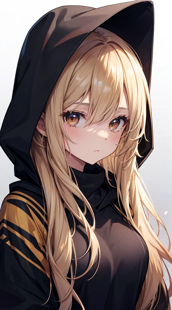 A Beautiful Young Woman with sun dappled skin Dirty Blonde hair and Deep Brown eyes wearing a black hoodie