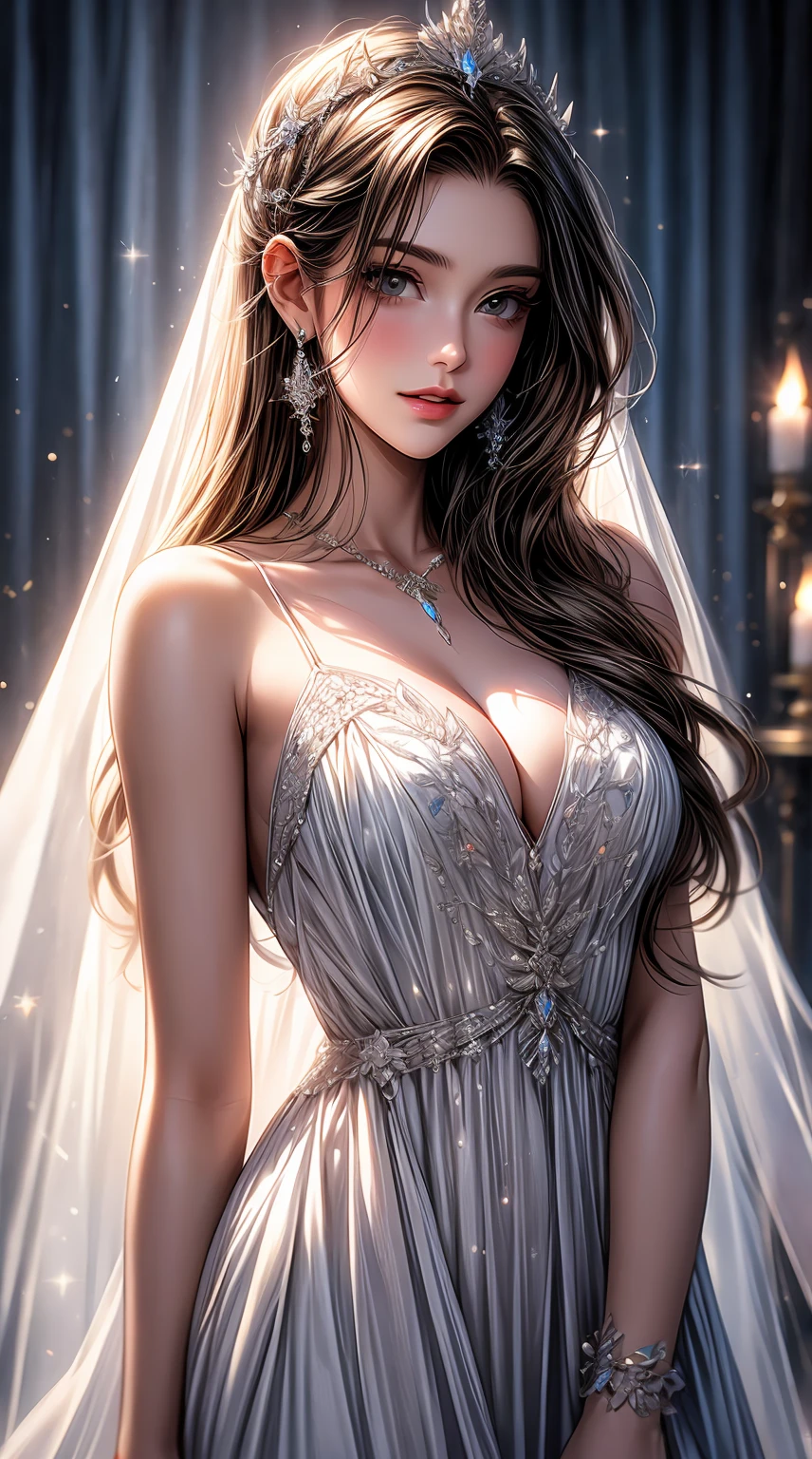 a woman in a white dress holding a sparkle ball, fairy lights,((Beautiful lips) ), Laughing, beautiful dreamy lighting, fantasy gorgeous lighting, magical lights, beautiful lit, soft lights, ethereal fairytale, ethereal lighting, fairylike, ethereal lights, fairy atmosphere, crystal lights, beautiful white lighting, dreamy lighting, soft ethereal lighting, aura of magic around her, elegant light, soft white glow, white lights