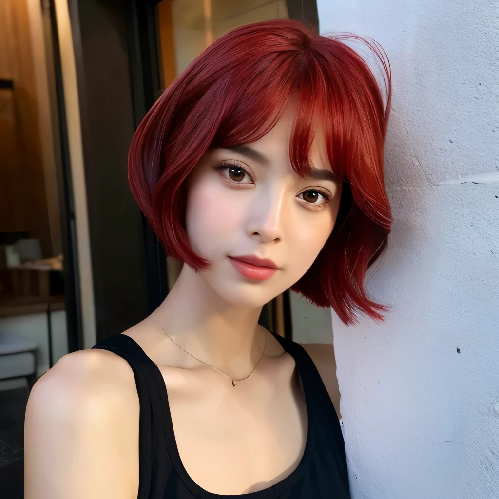 femele　Shorthair　halterneck　hotpants　Sexy　drooing eyes　s lips　Red　bewitching