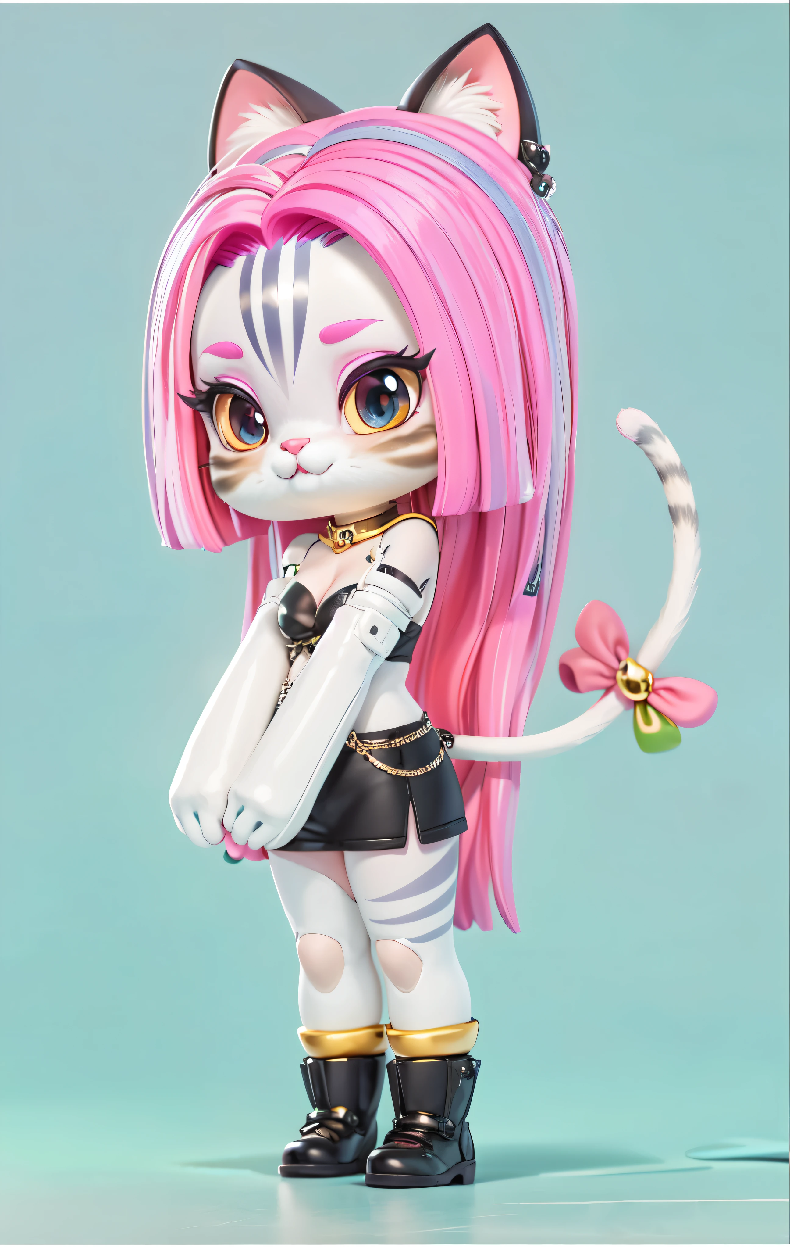 (1 girl, Full body lesbian, Deep dark background)),((tmasterpiece:1,2, cat-like mouth, 黑The eye, with pink hair,roundly eyes)), anime figure, tattoo is, female furry mini Cute big breasts style, Cute big breasts, tchibi,very pretty Cute big breasts cat girl, Studio lighting, perfect litthing, cat digital, Beautiful toy tails are very popular