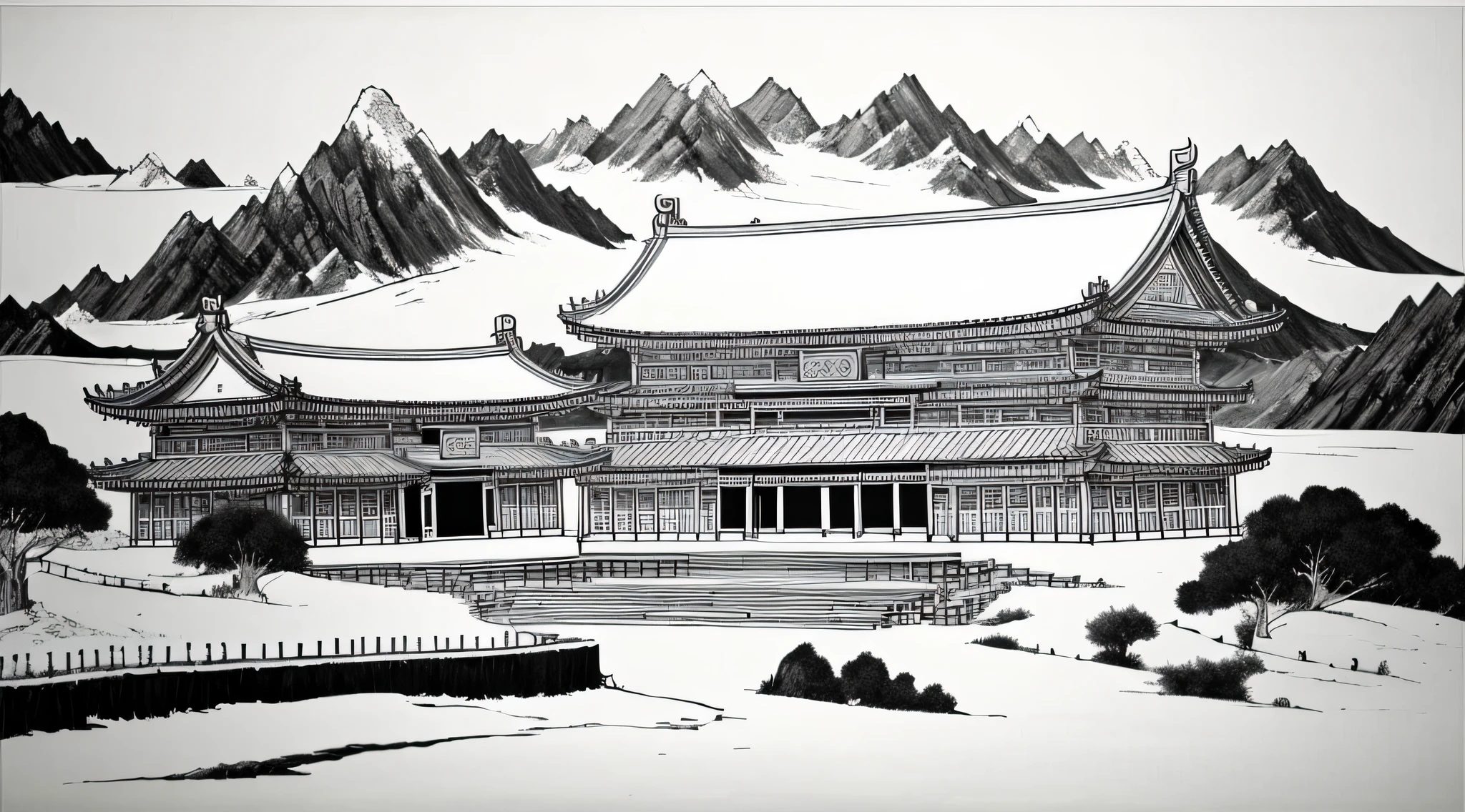 Generate black and white Dunhuang murals and white!