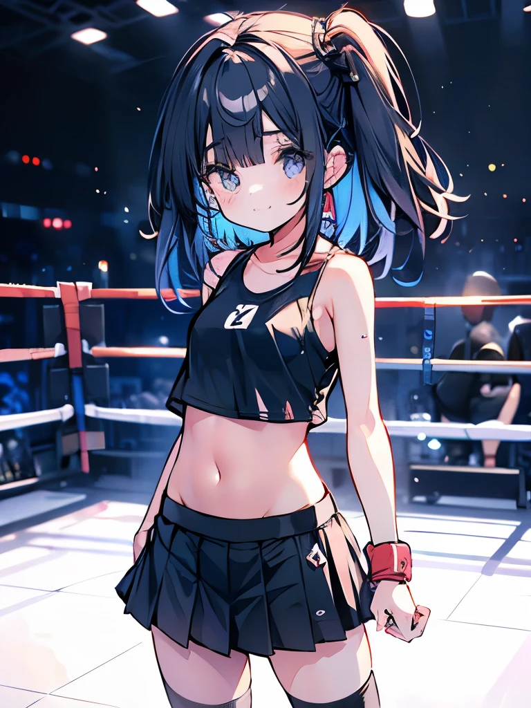 boxing、teens girl、Gamine、(A girl child:1.2)、a navel、boxingグローブ、skirt by the、sports wear