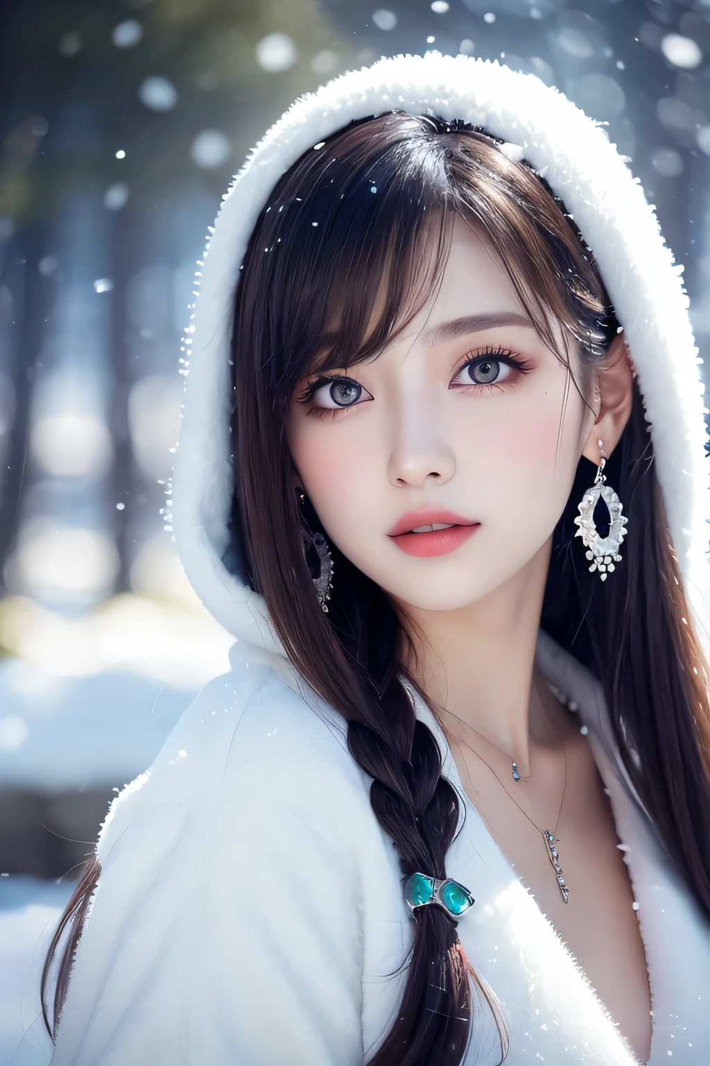 ((masutepiece)), ((Best Quality)), (Ultra-detailed), ((kawaii)), kawaii系, (lovely), ((Sexy)), (Ero), ((Extremely detailed)), 4K, (8K), Best Quality, (Beautiful), Illustration, Dynamic Angle, In the Middle, folding arms, castle, forest, evening, Winters, Pretty women, Solo, santa costume, Beautiful blue hair, Beautiful brown eyes, ((Beautiful eyes)), Long hair, lip, Hair ornaments, earrings, Necklace, blush, Lens Flare, snow effect, shiny
