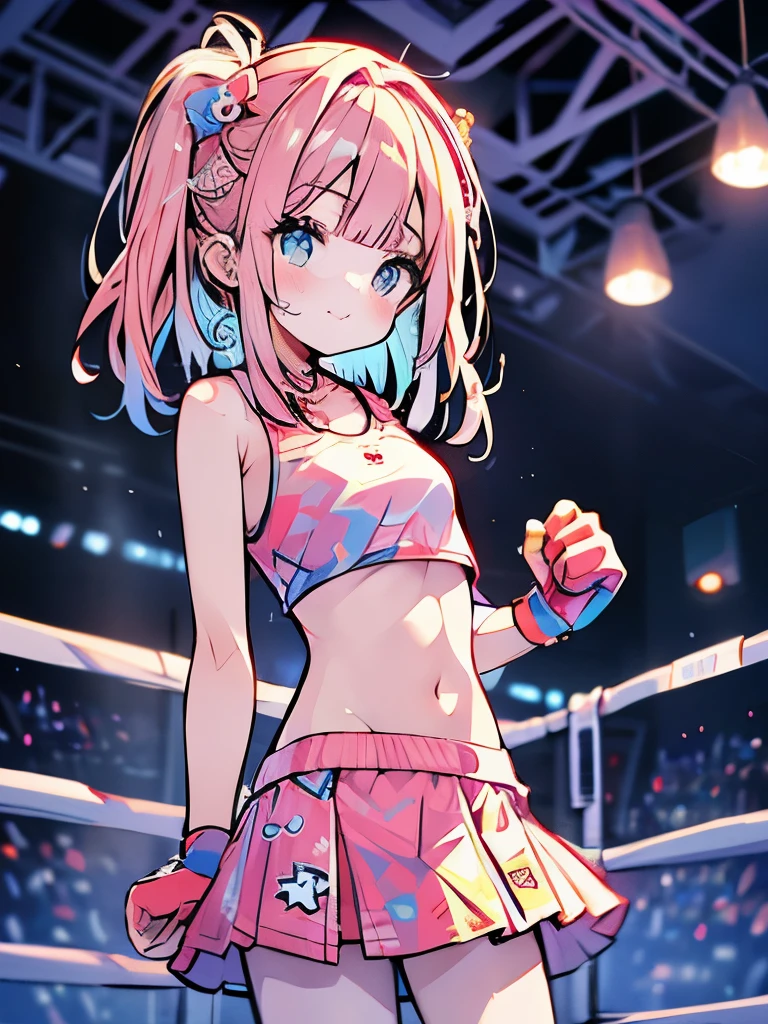 boxing、teens girl、Gamine、(A girl child:1.2)、a navel、cute little、skirt by the、boxing、sports wear