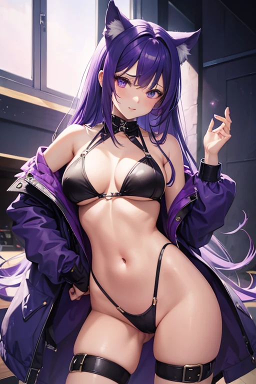 1girl, hot, purple hair, catgirl, sexy revealing outfit,NSFW, high res, ultrasharp, 8K, masterpiece, looking at viewer