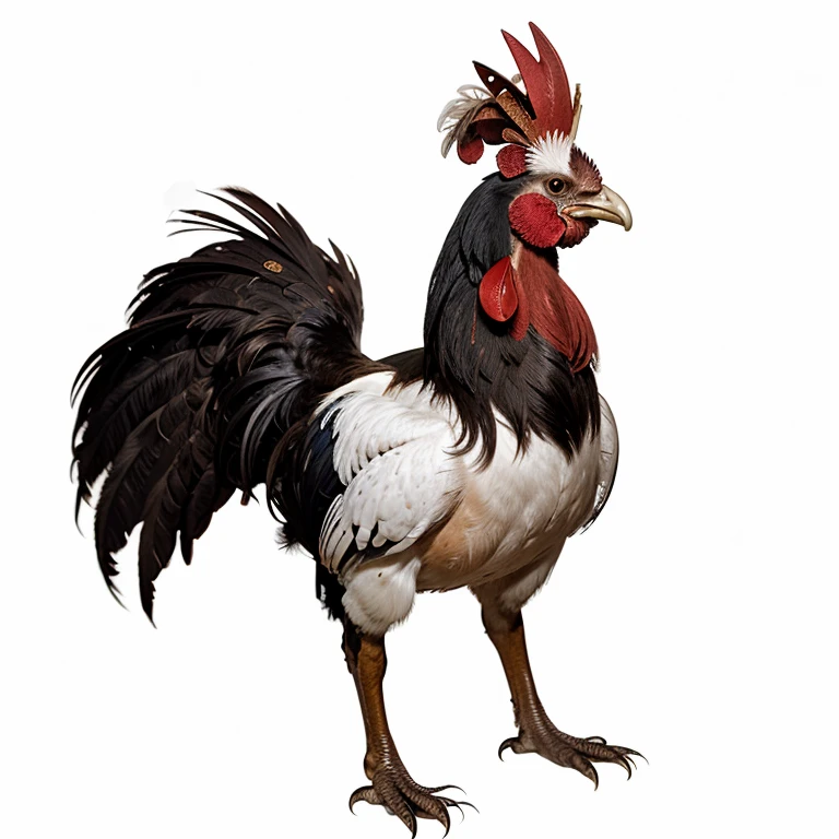 Rooster in ancient warrior clothing, white background