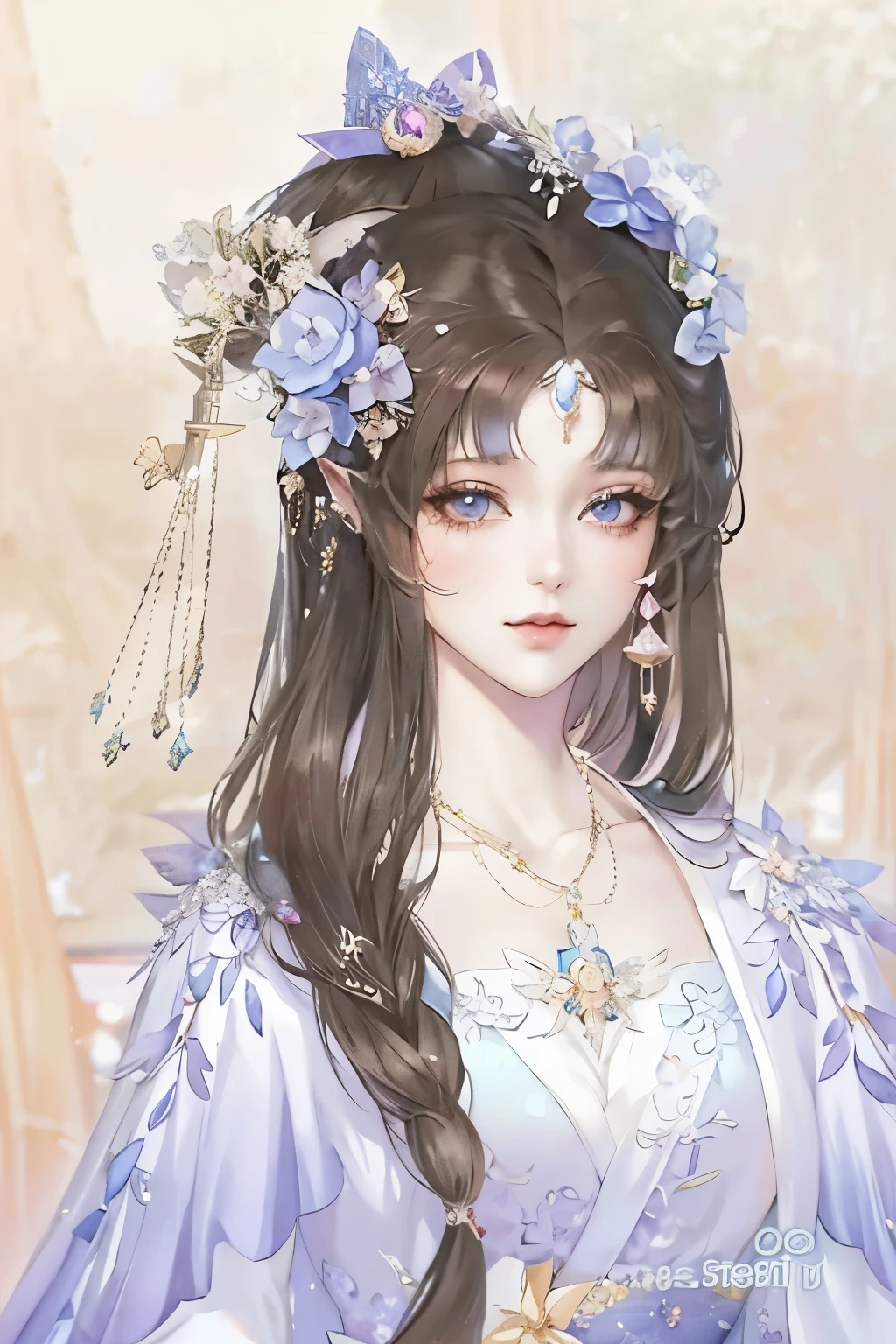wearing blue dress、Long-haired anime girl wearing a crown, ((beautiful fantasy queen beautiful fantasy queen, Belle peinture de personnage, EtherealBeauty, beautiful anime woman, fantasy art style, beautiful anime style, Beautiful fantasy anime, A beautiful anime portrait, anime goddess, Beautiful anime girls, beautiful and elegant elf queen, Ethereal fantasy, 宮 ， A girl in Hanfu