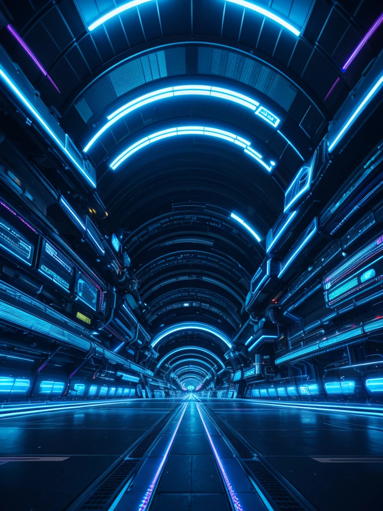 Futuristic tunnel close-up with blue light, Cyber background, abstract tech, futuristic room background, cyber space, Cyber architecture, fundo futurista, intricate neon circuit pattern, cybernetic city background, background with neon lighting, digital background, Network - punk background, tech art, illuminated blue neon lines, background is data server room