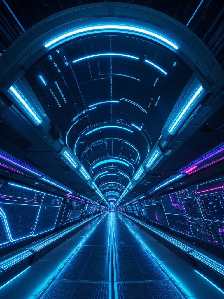 Futuristic tunnel close-up with blue light, Cyber background, abstract tech, futuristic room background, cyber space, Cyber architecture, fundo futurista, intricate neon circuit pattern, cybernetic city background, background with neon lighting, digital background, Network - punk background, tech art, illuminated blue neon lines, background is data server room