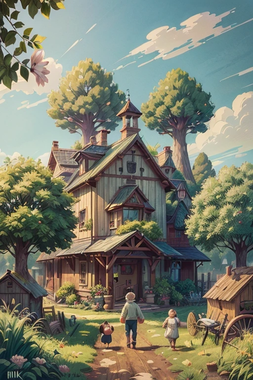 Studio Ghibli Style, Ghibli color, Miyazaki Hayao style, kids, farmer, agricultural work, Country style, Farm Life, intricate, (best quality, masterpiece, Representative work, official art, Professional, unity 8k wallpaper:1.3)