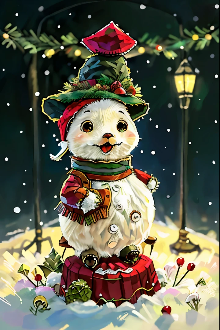 christmas,Christmas tree，there  a snowball there，There  a snowman and a snowball inside, Cute and detailed digital art, adorable digital art, snowball, cute artwork, Lovely detailed artwork, snowball, author：heroes, Popular topics on artstation pixiv, lovely digital painting, author：Read article, Anime visuals of a cute cat, cute illustration, background artwork, Popular topics on cgstation