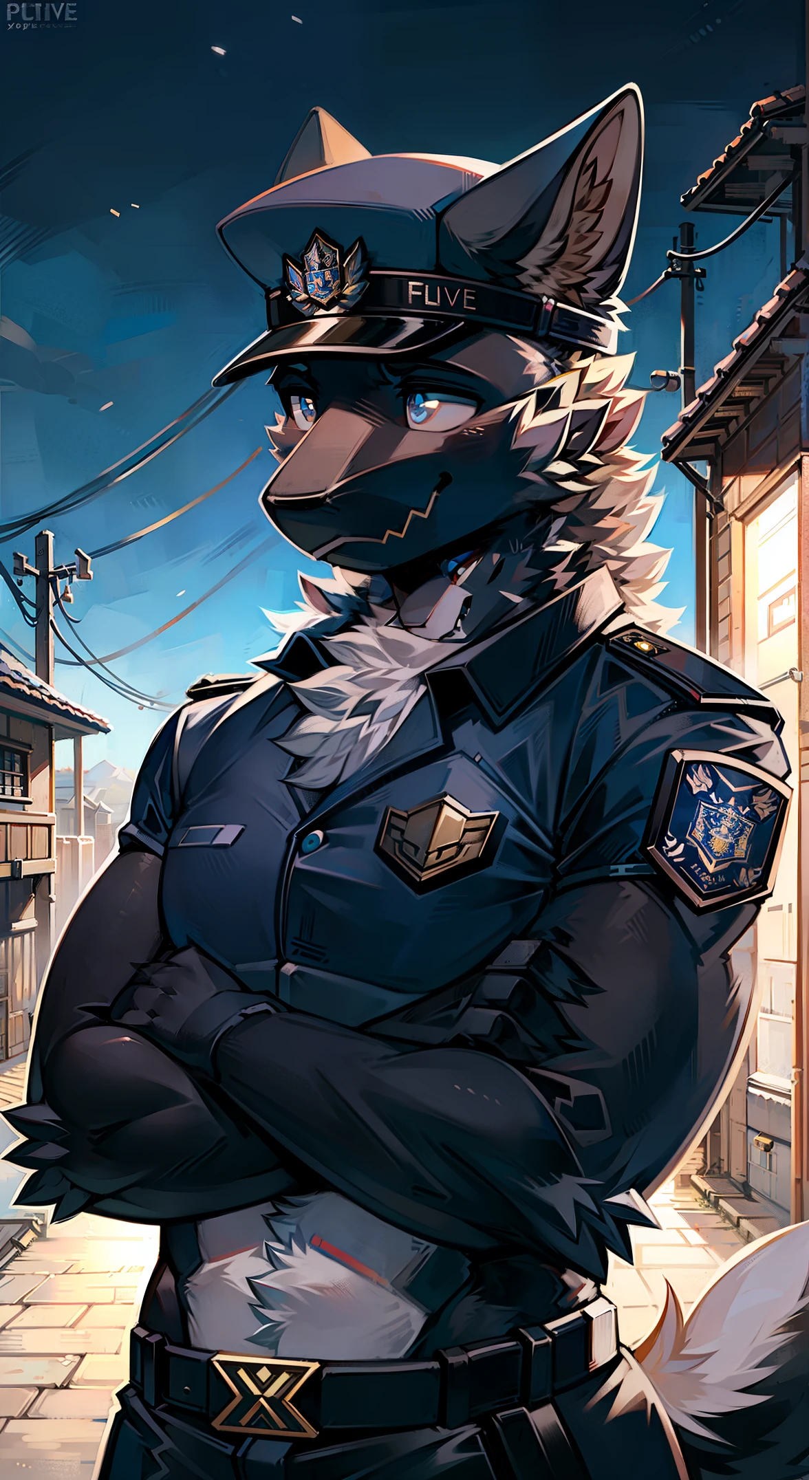 solo, kemono, (wolf), anthro (wolf), anthro, male, anthro male (wolf), anthro (wolf), tail,muscles, handsome, swat tactical uniform, bulge, big abs, day, alley, depth of field, perfect lighting, (light particles),(best quality),(masterpiece),(ultra detailed),sharp focus, light particles, smiling, cute, blushing, rippled muscles, closed eyes, ultradetailed face, ultradetailed eyes, looking at viewer, good looking, bareness, relaxing, ((detailed face))