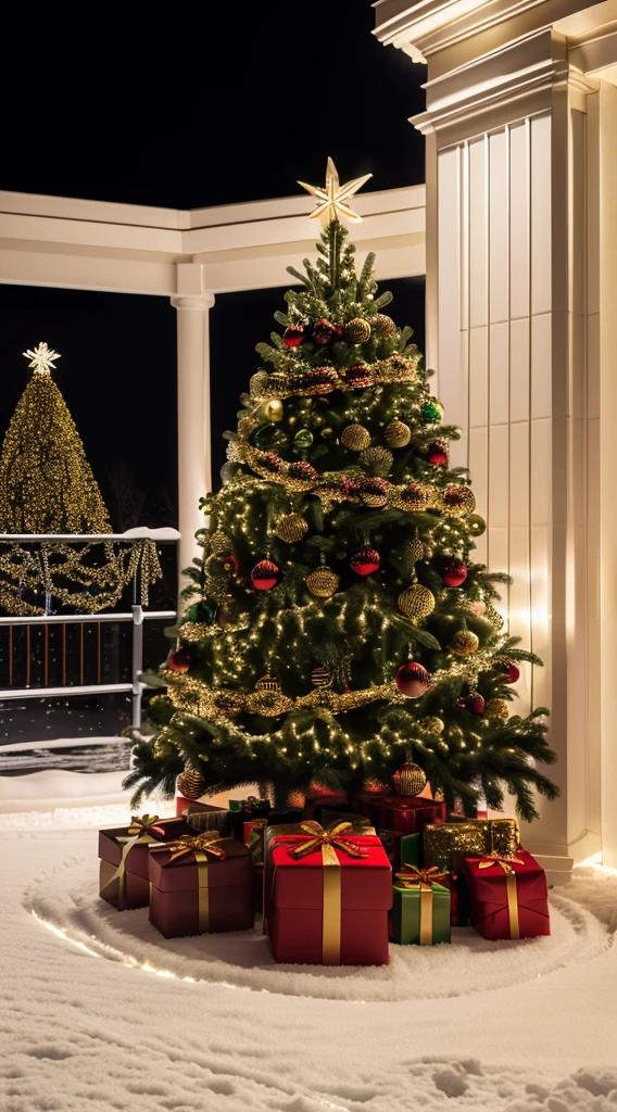 Hyper-realistic,8K,hyper HD,christmas night,Christmas tree,santa,3 reindeer,Festive atmosphere,Dark tones,The light is dim,Realistic skin texture,cinmatic lighting、Ray traching,kanon、f/2.8、16k、A high resolution,acurate