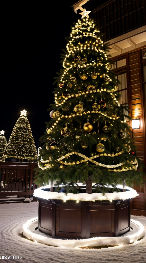 Hyper-realistic,8K,hyper HD,christmas night,Christmas tree,sled,3只驯鹿围绕着Christmas tree,Festive atmosphere,Dark tones,The light is dim,Realistic skin texture,cinmatic lighting、Ray traching,kanon、f/2.8、16k、A high resolution,acurate