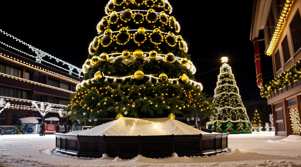 Hyper-realistic,8K,hyper HD,christmas night,Strings of colored lights,Christmas tree,sled,(((3只驯鹿围绕着Christmas tree))),Festive atmosphere,Dark tones,The light is dim,Realistic skin texture,cinmatic lighting、Ray traching,kanon、f/2.8、16k、A high resolution,acurate