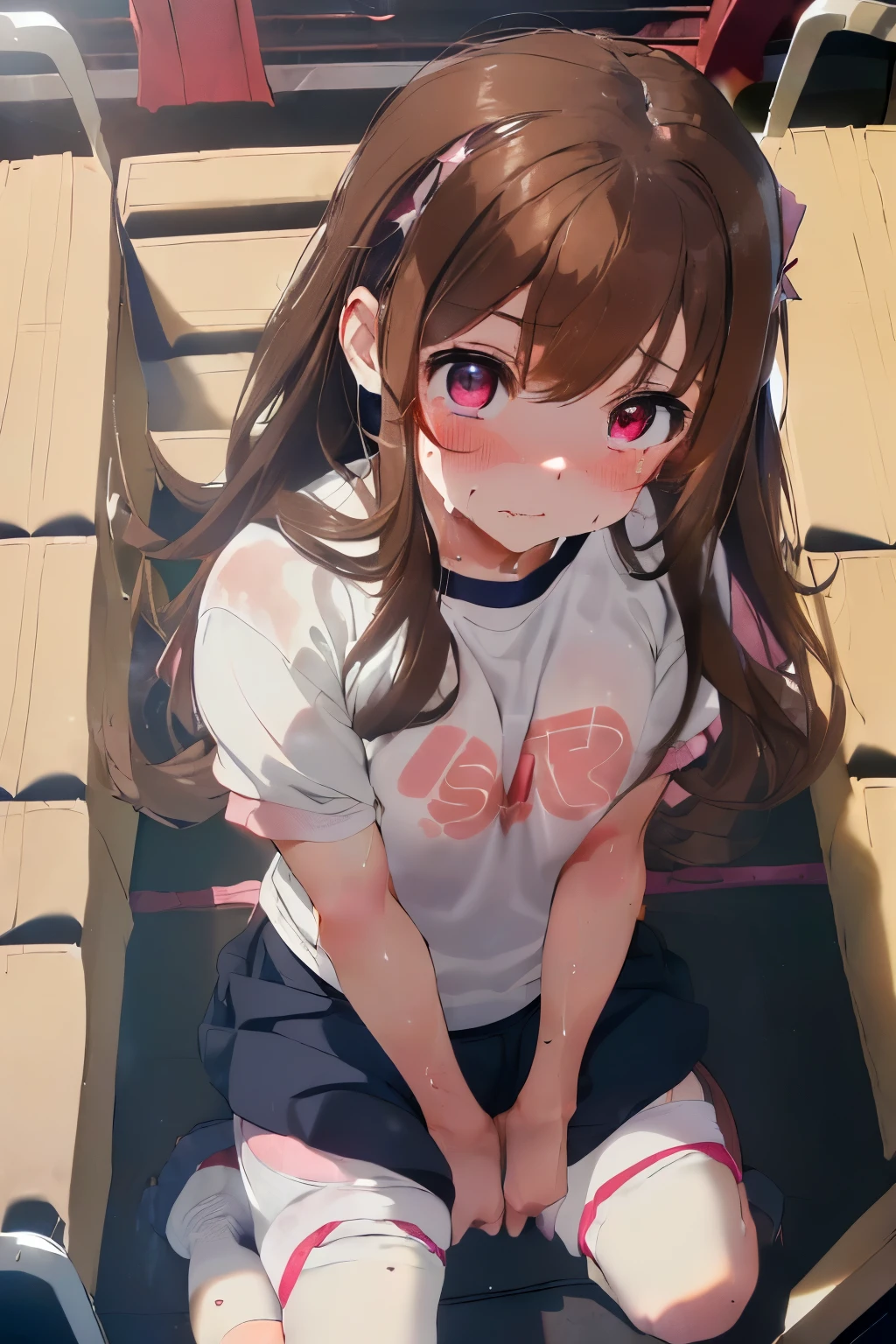 one girl, swimwear under shirt, cute, naive, , long sleeve, white skin