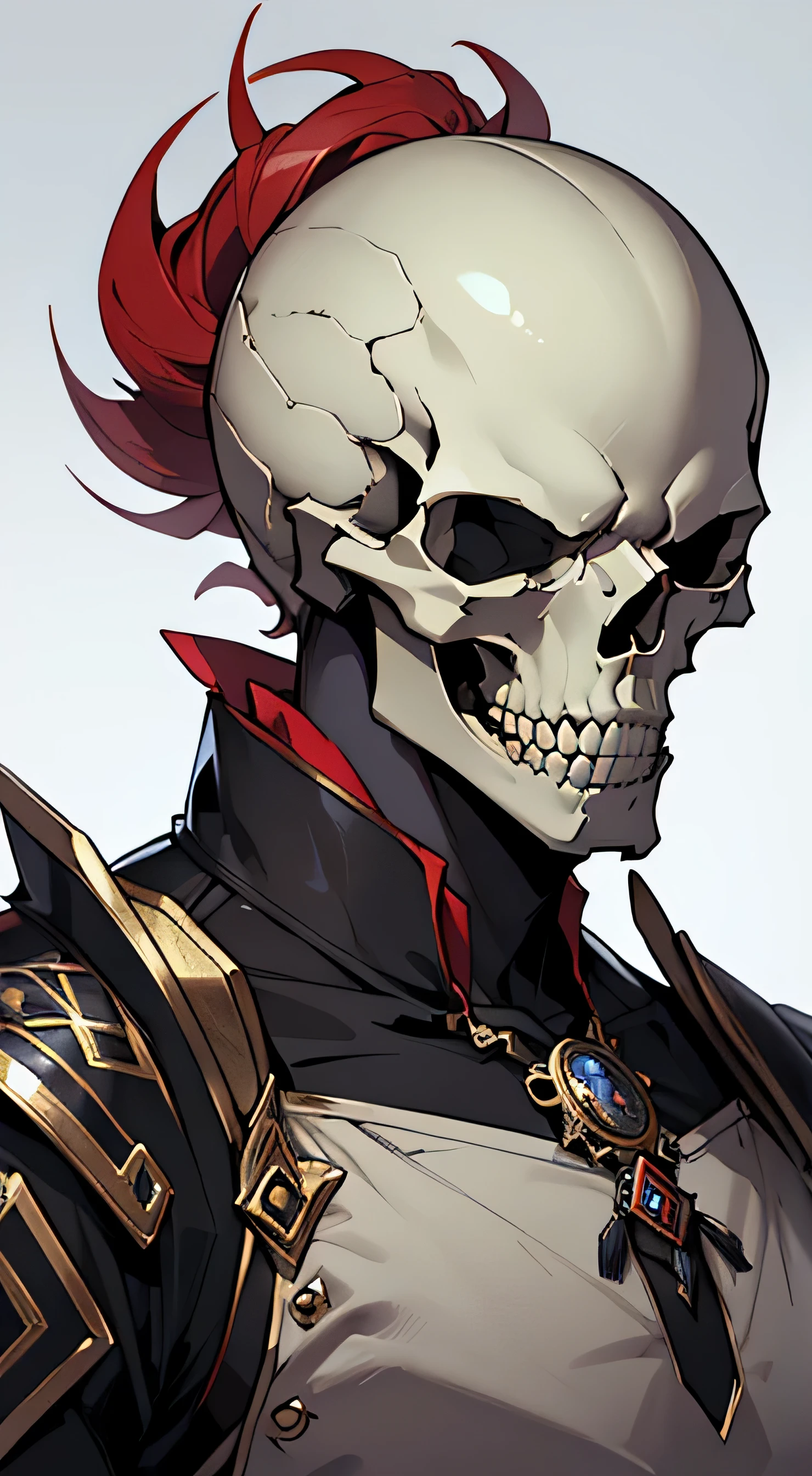 (Best Quality, 4k, 8K, high resolucion, Masterpiece:1.2), skull monster,  detailed bone parts, side pose, oriental armor costume, Face enlargement