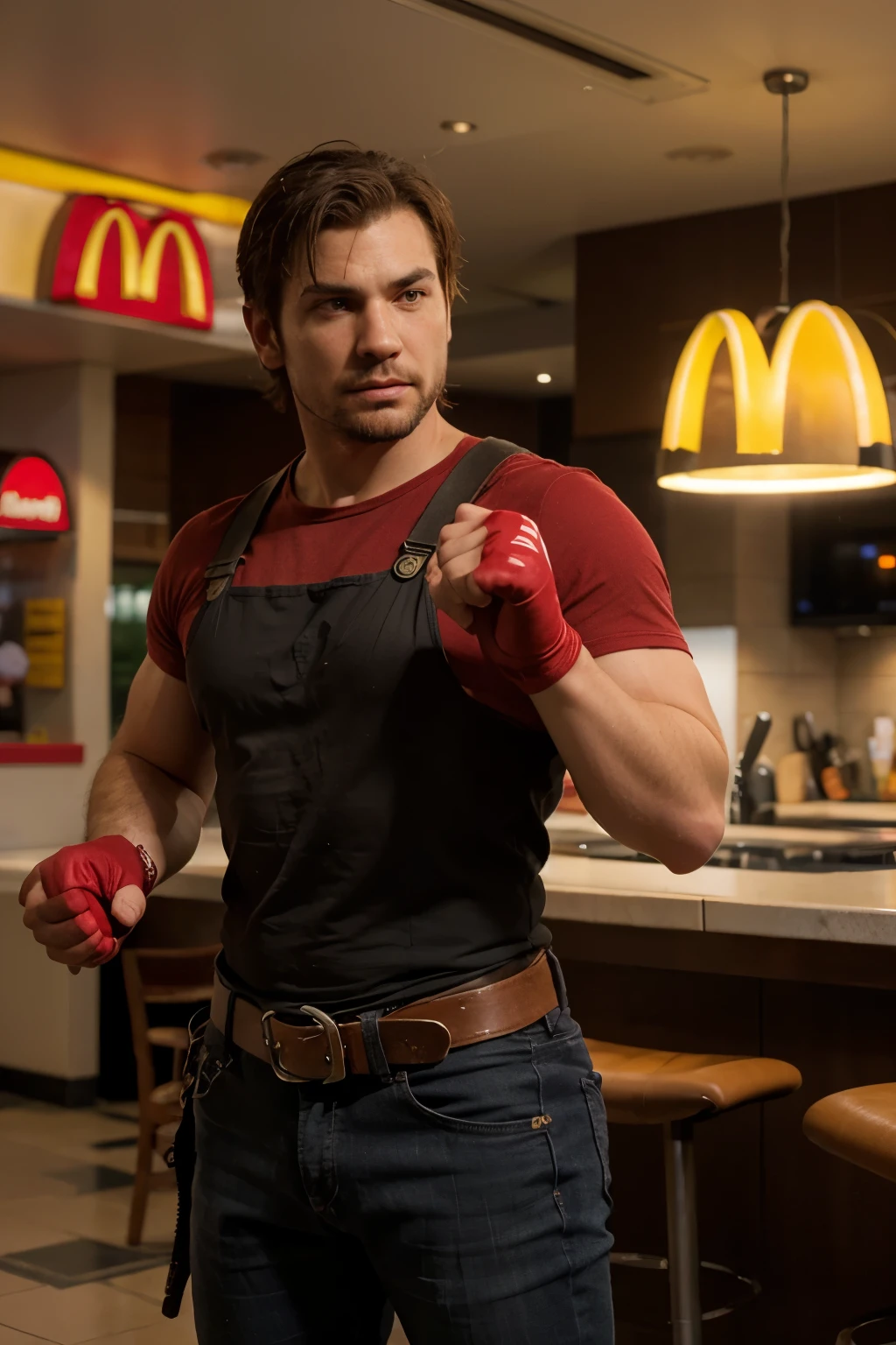 Super Mario fighting Arthur Morgan at McDonald’s