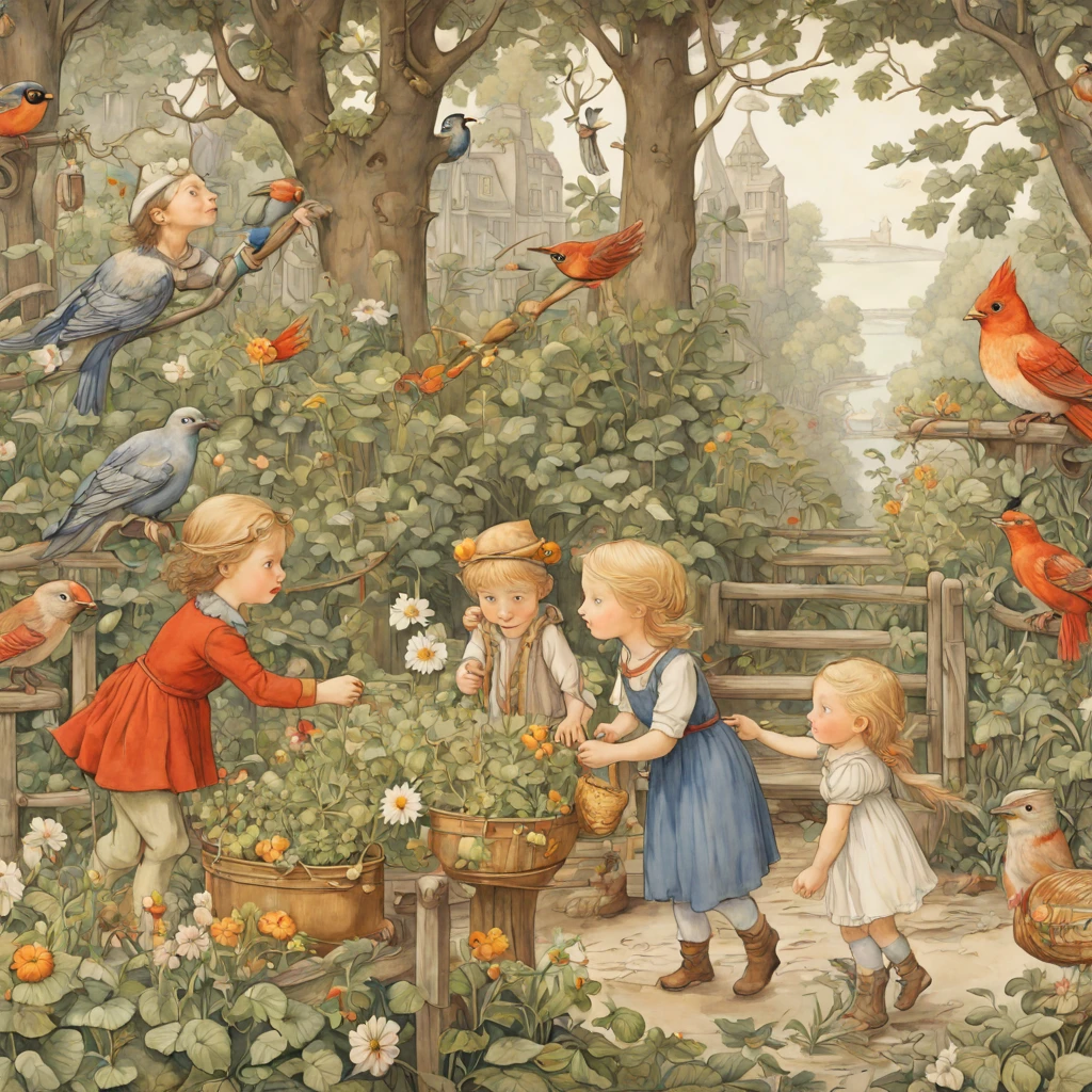 by Elsa Beskow, intricate, (best quality, masterpiece, Representative work, official art, Professional, unity 8k wallpaper:1.3)