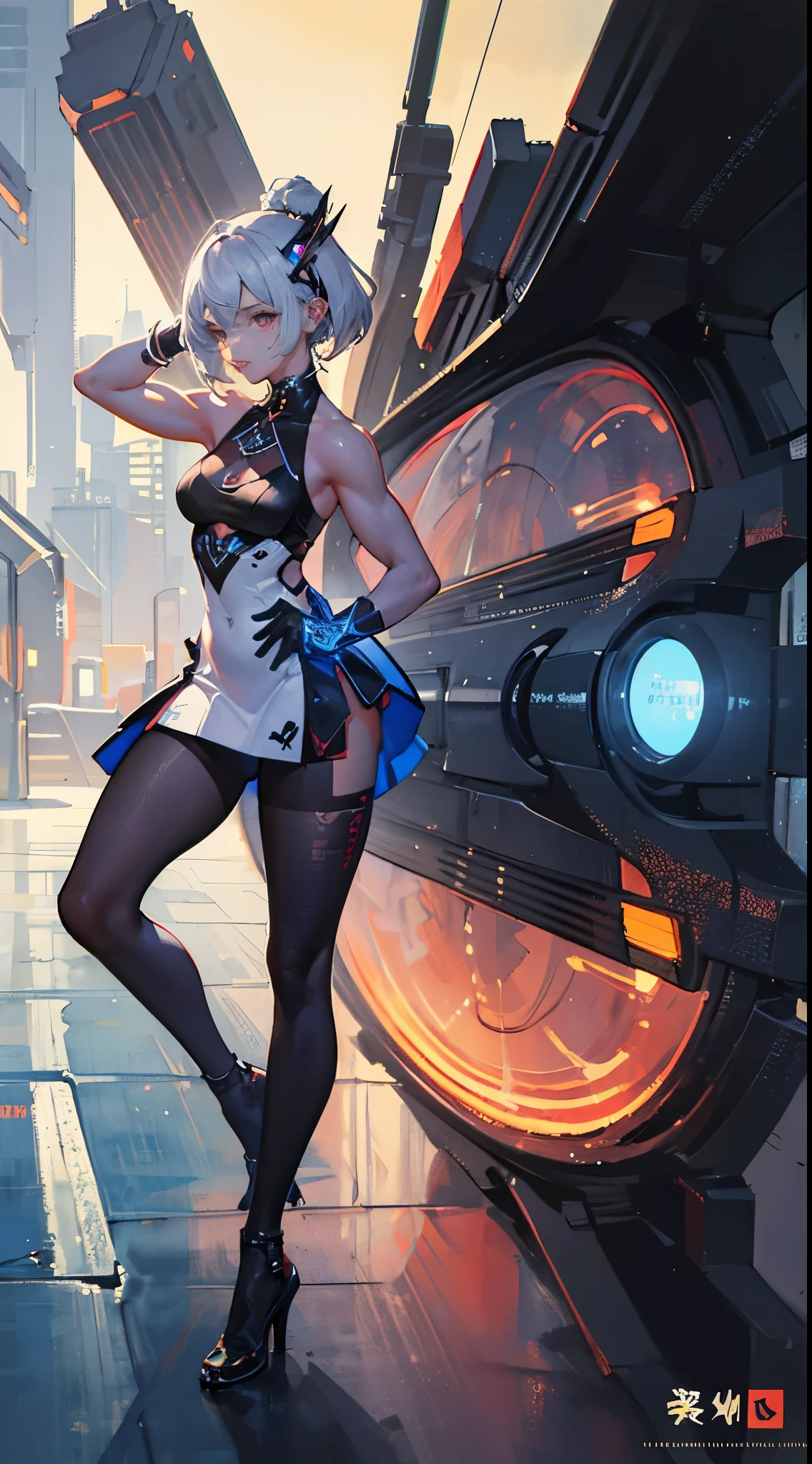 1 girl, 29 years old muscular woman, colorful body conscious, small dress, too small to fit, absurd, various poses, curvaceous, digital illustration, cyberpunk, perfect anatomy, close to the center, near perfect , dynamic, highly detailed, watercolor effect, concept art, smooth and sharp focus , illustration, art,
