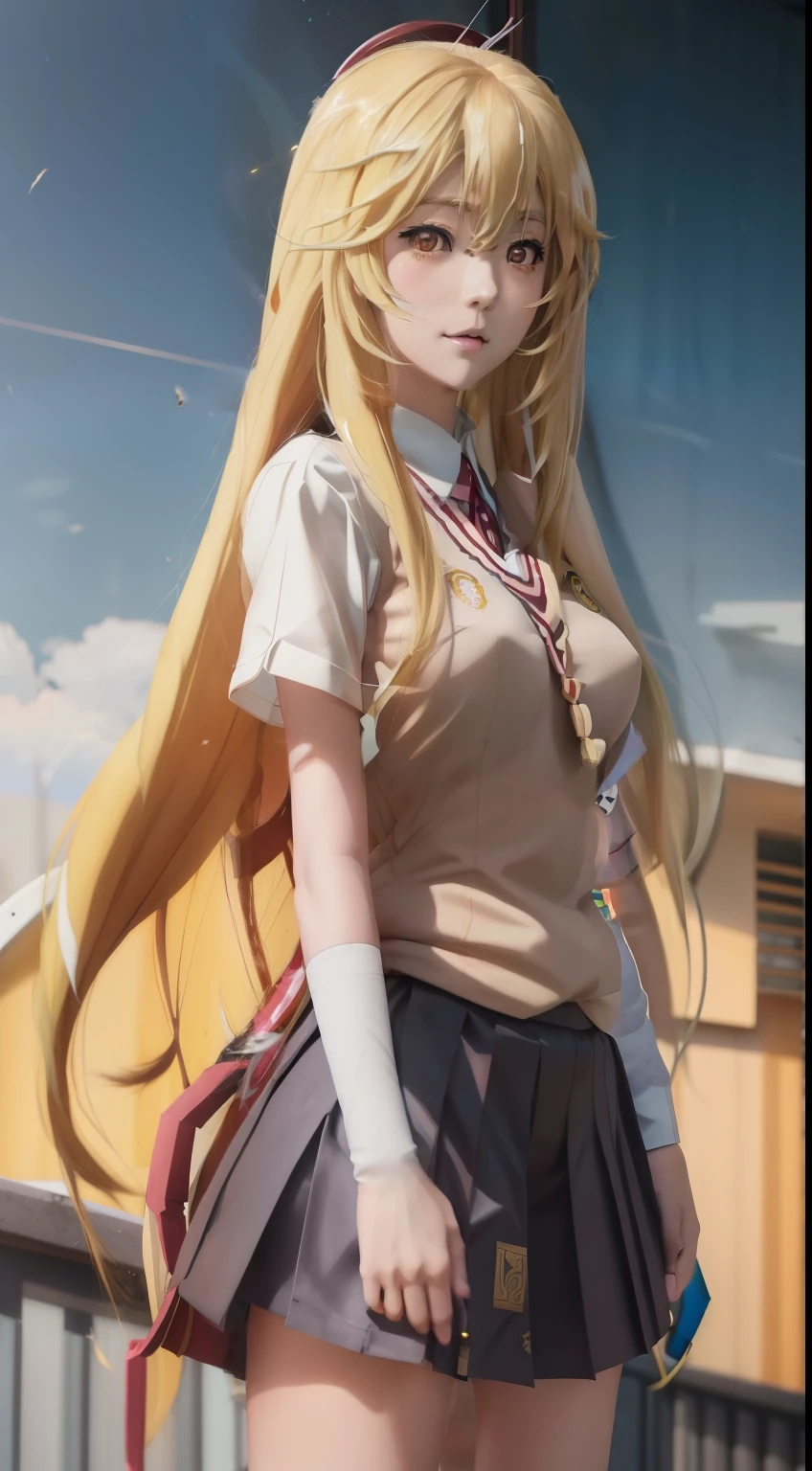 anime girl with long hair and a brown shirt and skirt, blonde anime girl with long hair, beautiful anime high school girl, anime girl with long hair, anime visual of a cute girl, kantai collection style, beautiful anime girl, smooth anime cg art, (anime girl), young anime girl, from girls frontline, ilya kuvshinov with long hair,Bee-eater prayer,Long blonde hair,long whitr hair,金黄有光泽度long whitr hair,JK school uniform