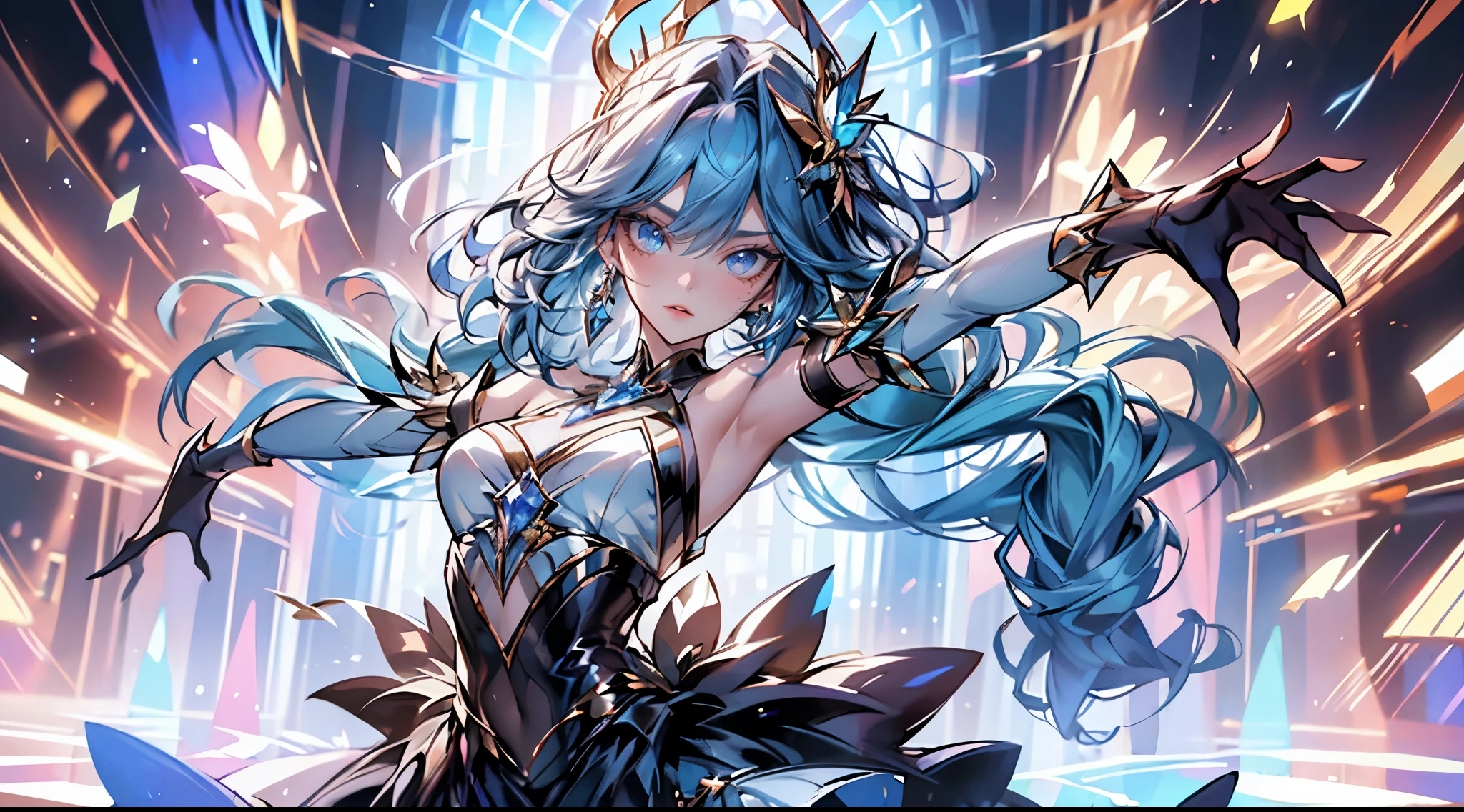 (best quality,4k,8k,highres,masterpiece:1.2),ultra-detailed,realistic,beautiful detailed eyes,beautiful detailed lips,extremely detailed eyes and face,long eyelashes,1girl,short wavy hair,crystal,stage,dancer,dancing,sparkling costume,graceful movements,spotlight, vibrant colors,fluid motion,ethereal atmosphere,synchronized choreography,musical rhythm,expressive gestures,emotional performance,elegant postures,mesmerizing performance,artistic presentation,creative lighting,poised stance,hairstyle flowing with movements,crystal clear details,meticulous attention to facial expression,perfectly coordinated dance steps,harmonious synchrony,breathtaking dance routine,spellbinding stage presence,fluidity in motion,graceful leaps and turns,synchronized spins and twirls,vivid colors contrasting with dark background,mysterious aura,exquisite body movements,confident and poised performer.
Please note,Here is an example of a simulated prompt generated,You can adjust and customize the properties of each tag as needed,But please ensure that all tags meet the requirements of Stable Diffusion。