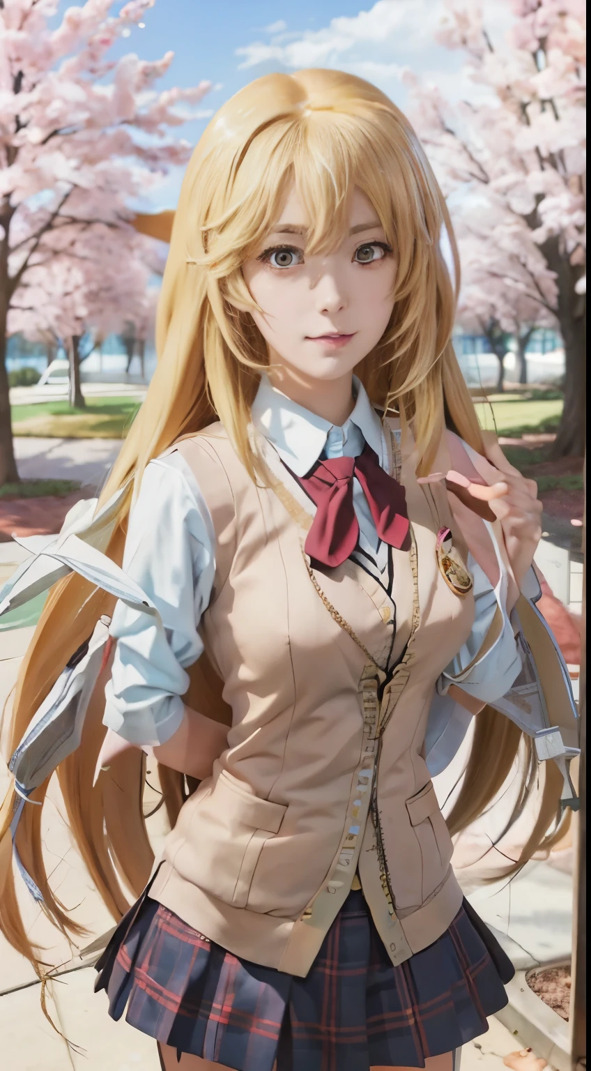 anime girl in a school uniform posing for a picture, official artwork, beautiful anime high school girl, anime visual of a cute girl, blonde anime girl with long hair, marin kitagawa fanart, smooth anime cg art, light novel cover art, anime best girl, anime waifu, fine details. girls frontline, anime moe artstyle, high detailed official artwork，Bee-eater prayer，Long blonde hair，long whitr hair，金黄有光泽度long whitr hair，JK school uniform