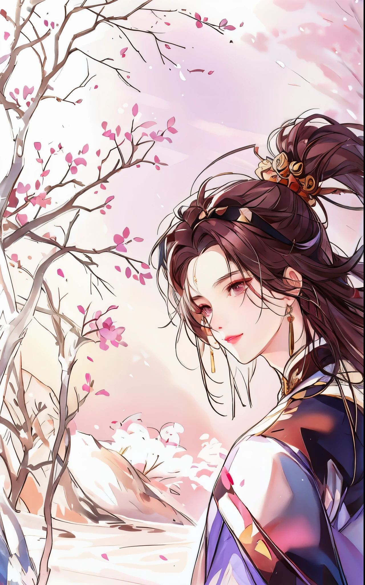 Anime girl with long hair and white skirt in the snow, The handsome guy who kills demons, Beautiful hermaphroditic prince, inspired by Guan Daosheng, inspired by Zhao Yuan, Exquisite androgynous prince, Inspired by Bian Shoumin, Inspired by Ma Yuanyu, heise jinyao, author:heroes, 宮 , A girl in Hanfu