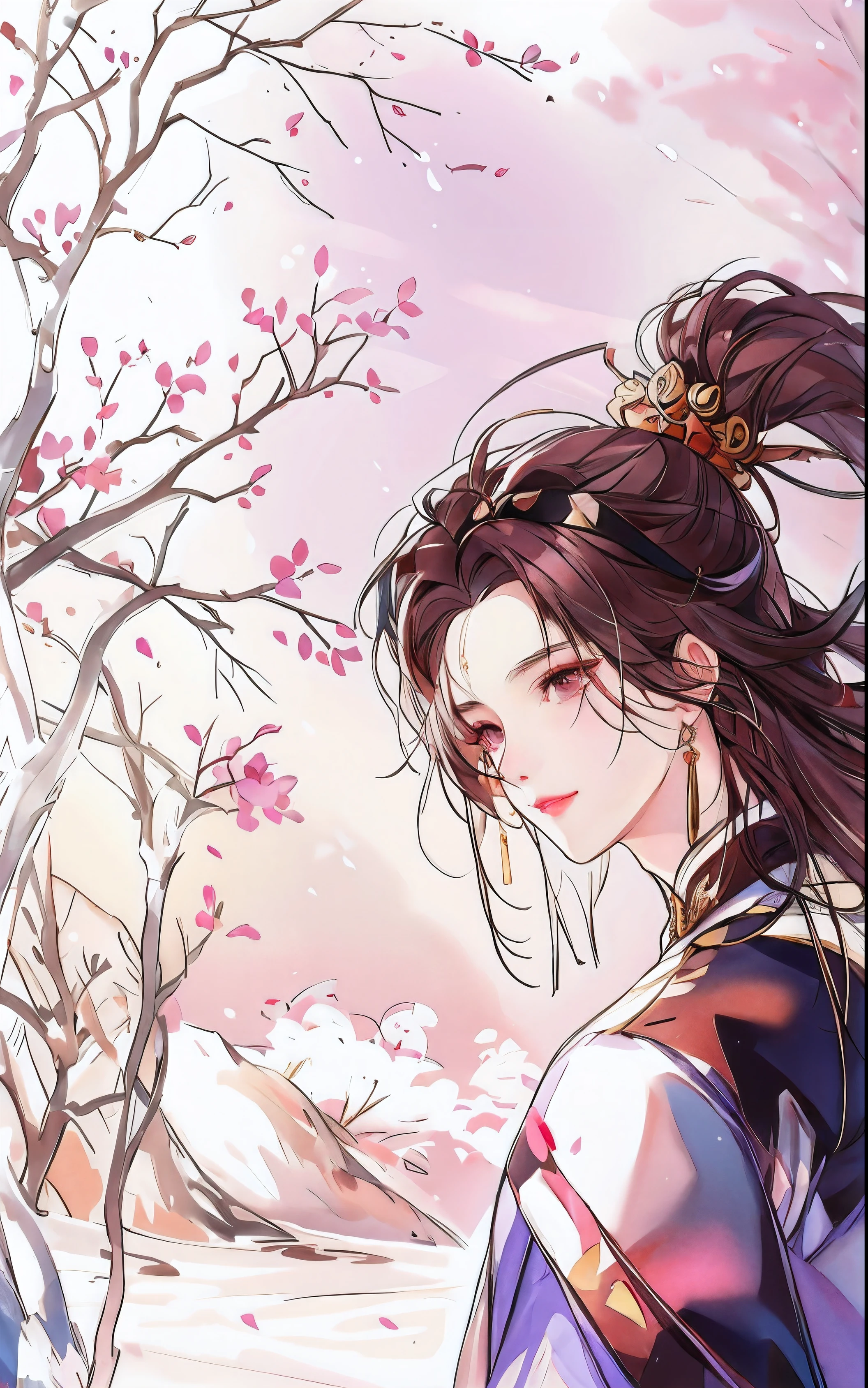 Anime girl with long hair and white skirt in the snow, The handsome guy who kills demons, Beautiful hermaphroditic prince, inspired by Guan Daosheng, inspired by Zhao Yuan, Exquisite androgynous prince, Inspired by Bian Shoumin, Inspired by Ma Yuanyu, heise jinyao, author:heroes, 宮 , A girl in Hanfu