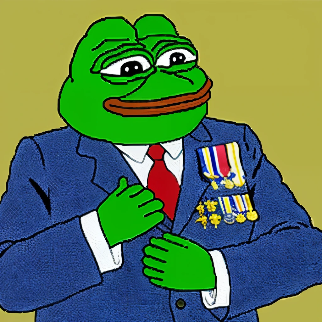 a photo of pepefrog as a military general in full uniform with medals, the frog should be purple