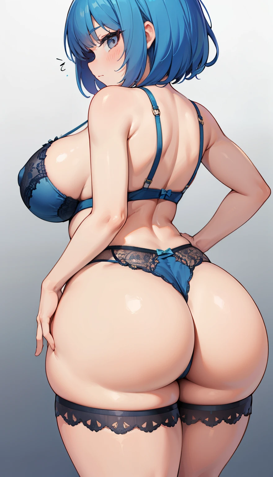 (big ass, huge ass, gigantic ass, disproportionate ass), SFW, (short ((blue hair))), (lingerie, ass zoomed), curv, firm ass, humongous ass