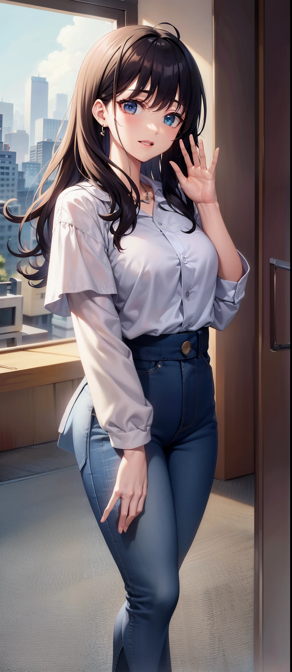 Wearing jeans、Biologically correct five fingers、right hand