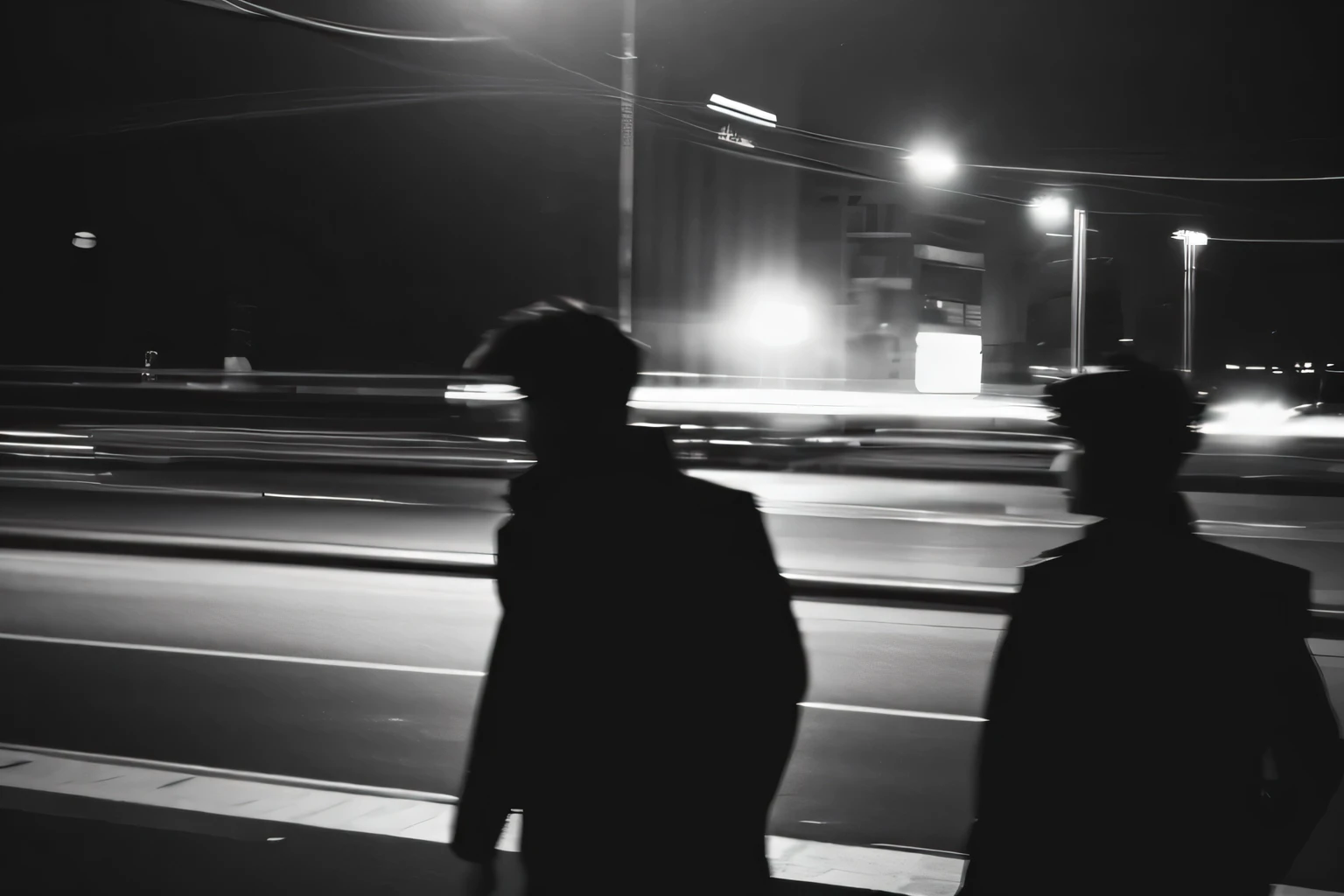 black-and-white Strange atmosphere out of focus two male artists Blurry photo like film